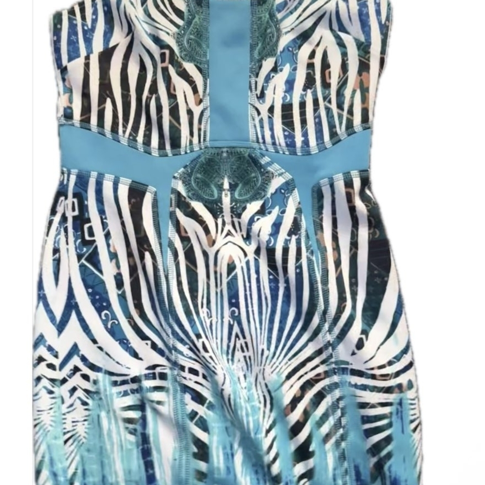 bebe Strapless Blue and White Dress